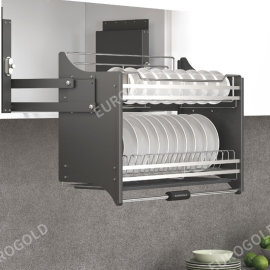Giá bát đĩa nâng hạ inox 304 nan tròn khung màu ghi EUI304190 – Eurogold